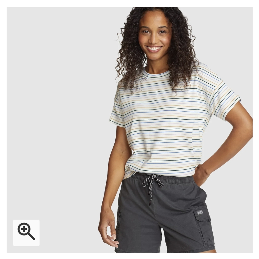 Women's Eddie Bauer Short-Sleeve Drop-Shoulder Crew-Stripe Tee- S